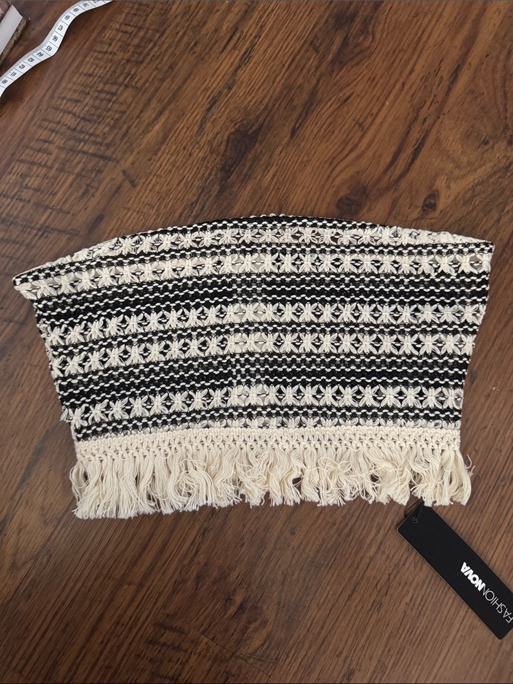 Black and Cream Crochet Fringe Tube Top 1.T